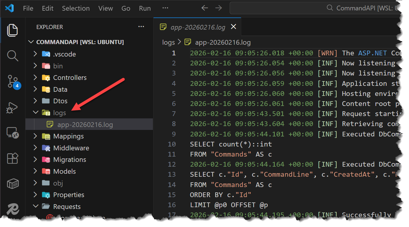 Figure 17.2 File log output location