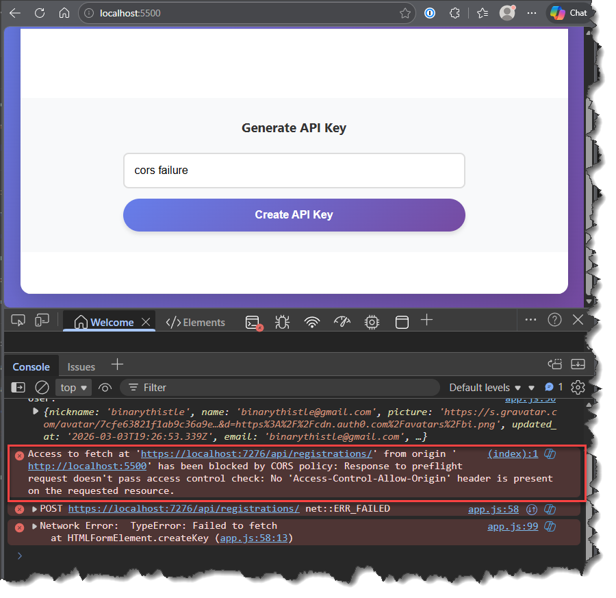 Figure 24.10 CORS Error